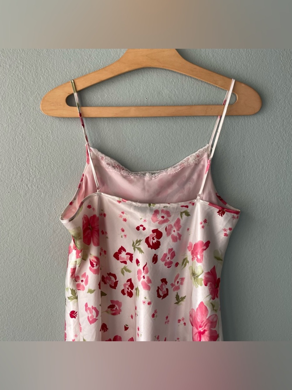 delicates Pink and Green Floral Satin Slip Chemise - Picture 9 of 12